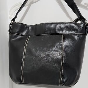 Classic Black Leather Shoulder Bag with Silver Hardware